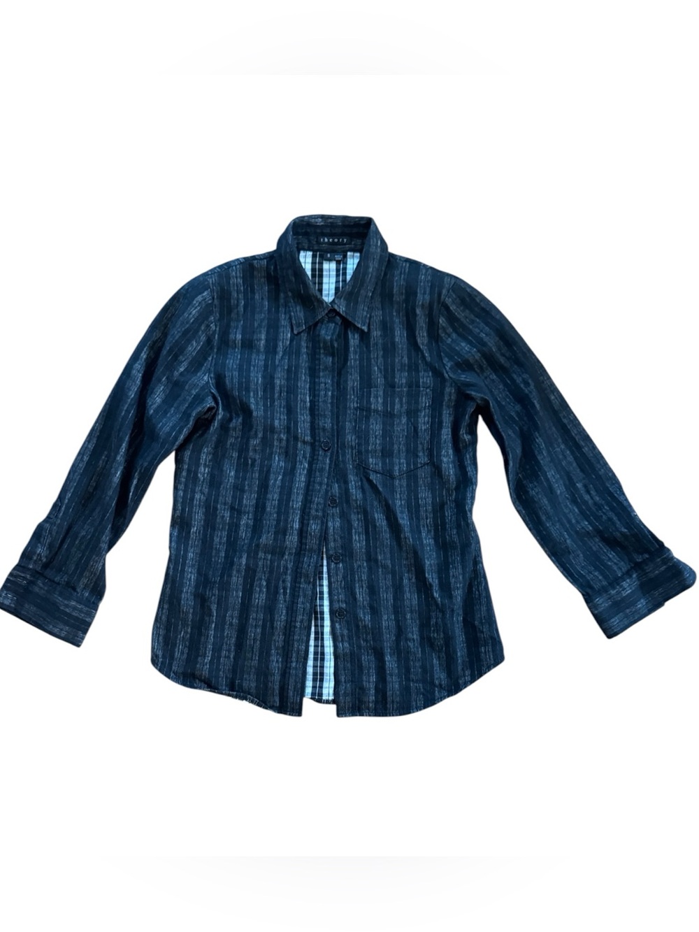 Women’s Theory plaid black button down shirt